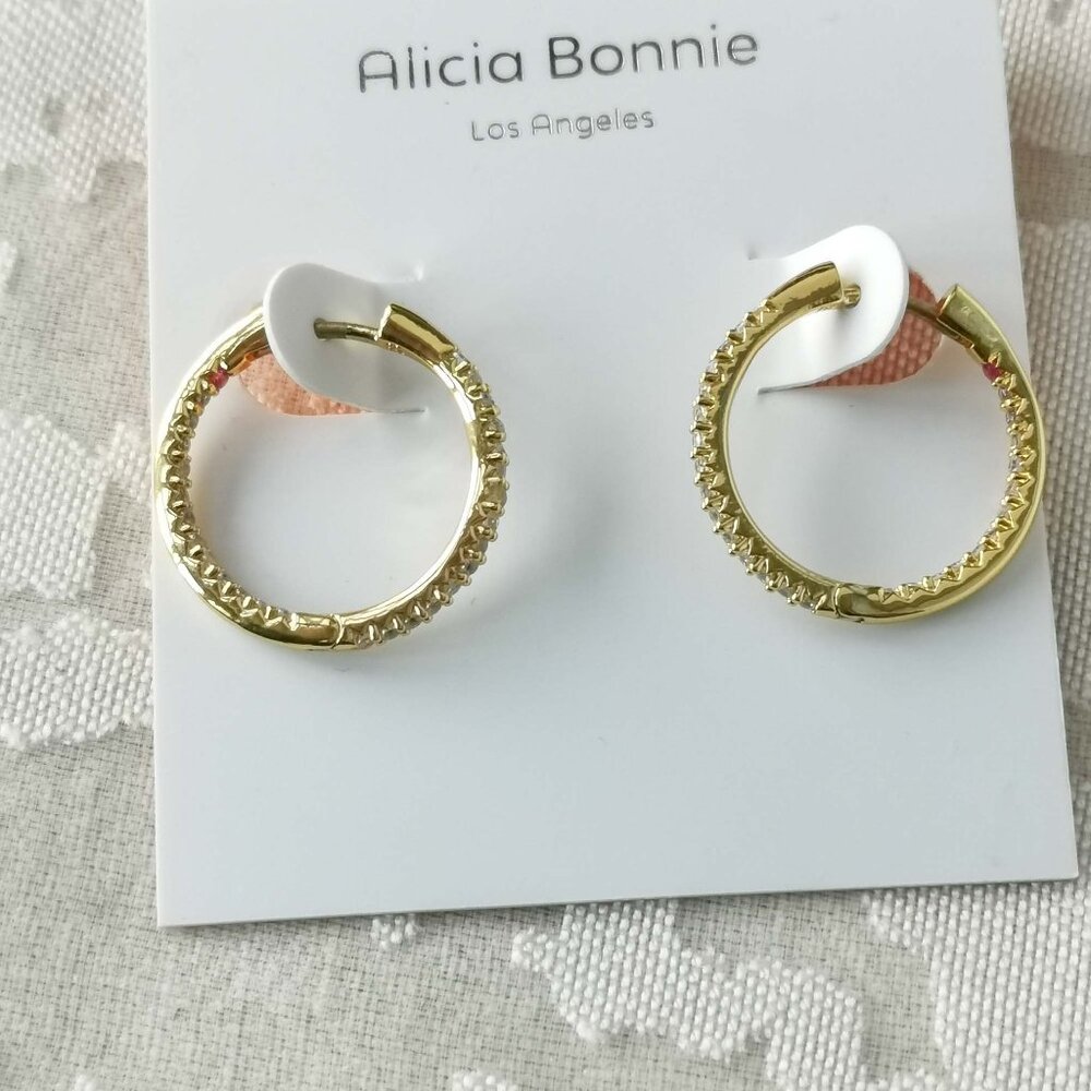 Alicia Bonnie Twinkle Delight Gold Small Hoop Earrings White Crystal